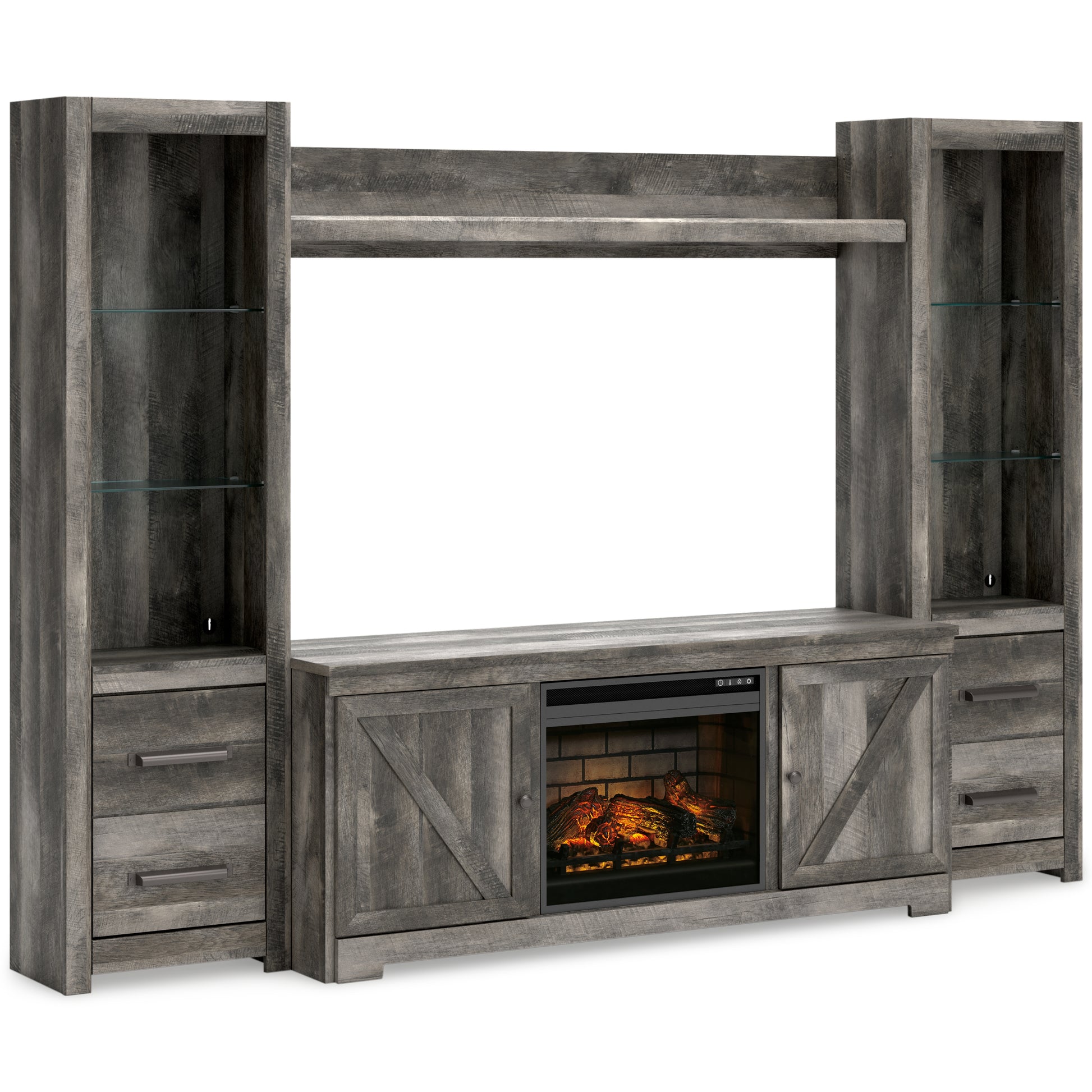 Pines Furniture Outlet - Ashley Furniture - Wynnlow 4-Piece Entertainment Center with Electric Fireplace - 4-Piece Entertainment Center with Electric Fireplace / Gray - W440W8