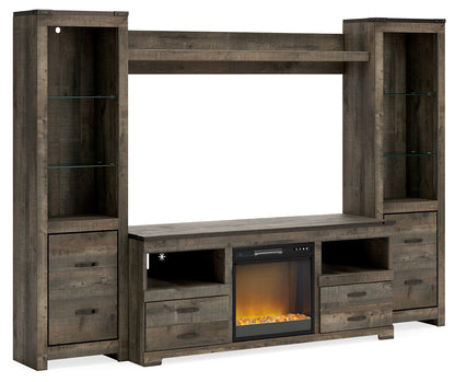 Pines Furniture Outlet - Ashley Furniture - Trinell 4-Piece Entertainment Center with Electric Fireplace - 4-Piece Entertainment Center with Electric Fireplace / Brown - W446W10