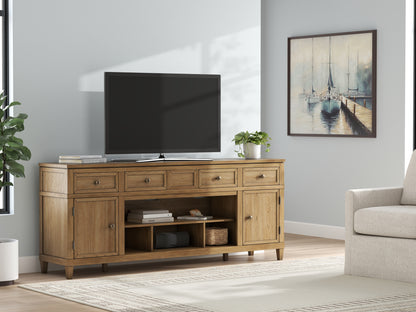 Pines Furniture Outlet - Ashley Furniture - Sharlance 81" TV Stand - 81" / Light Brown - W655-68