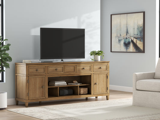 Pines Furniture Outlet - Ashley Furniture - Sharlance 81" TV Stand - 81" / Light Brown - W655-68