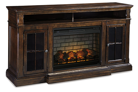 Pines Furniture Outlet - Ashley Furniture - Roddinton 72" TV Stand with Electric Fireplace - 72" TV Stand with Electric Fireplace / Dark Brown - W701W8