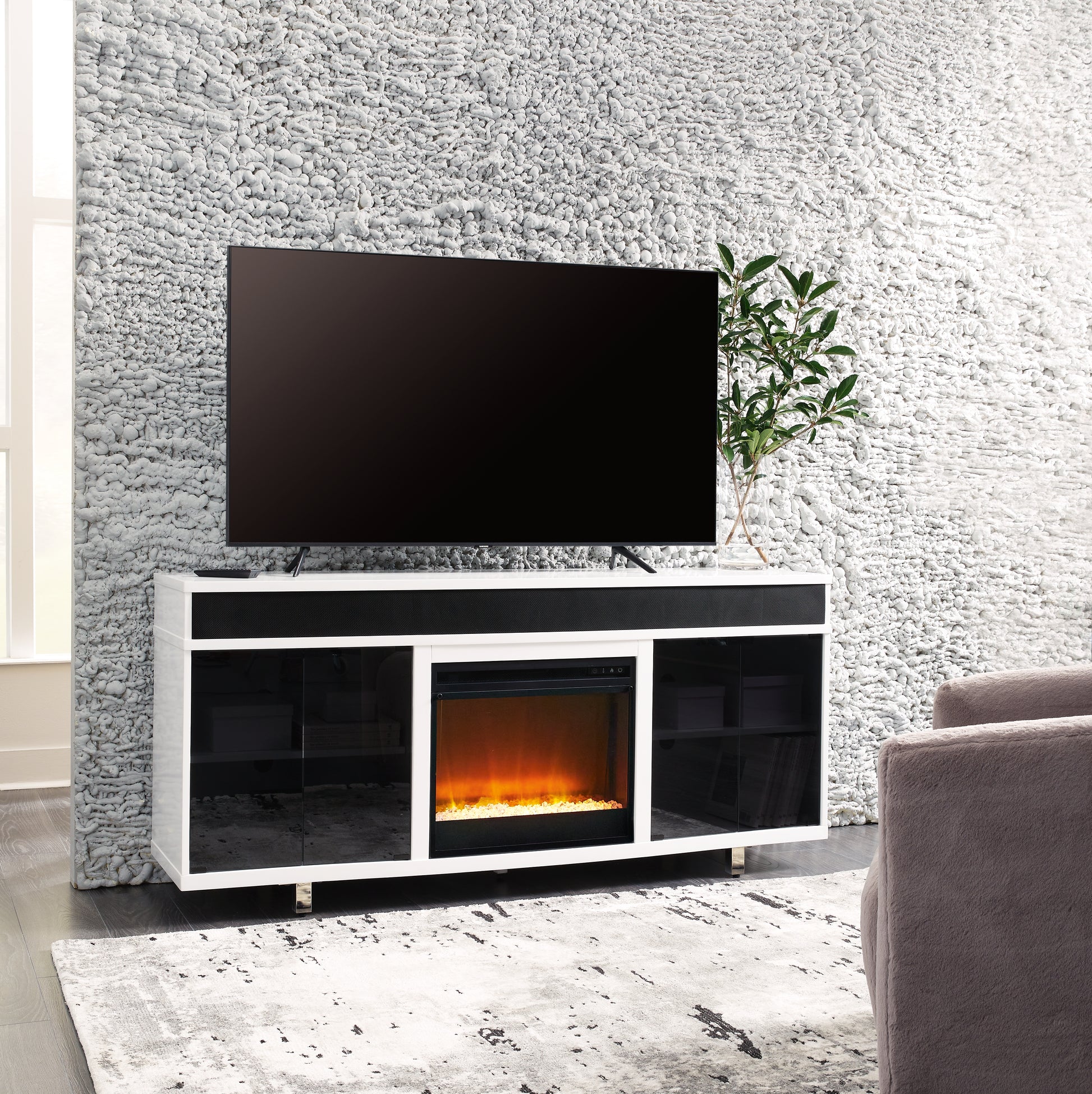 Pines Furniture Outlet - Ashley Furniture - Gardoni 72" TV Stand with Electric Fireplace - 72" TV Stand with Electric Fireplace / White/Black - W756W1