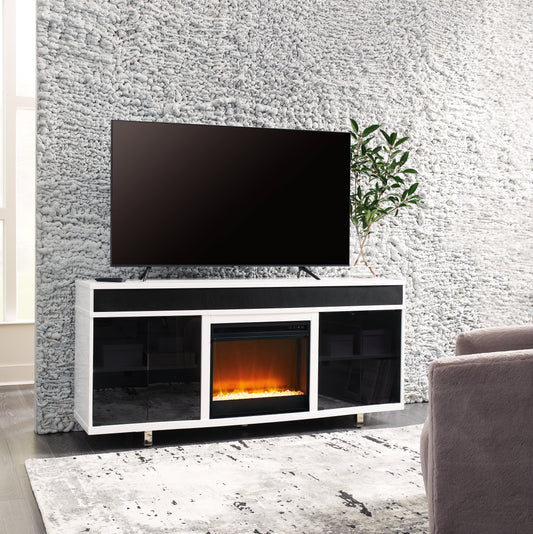Pines Furniture Outlet - Ashley Furniture - Gardoni 72" TV Stand with Electric Fireplace - 72" TV Stand with Electric Fireplace / White/Black - W756W1