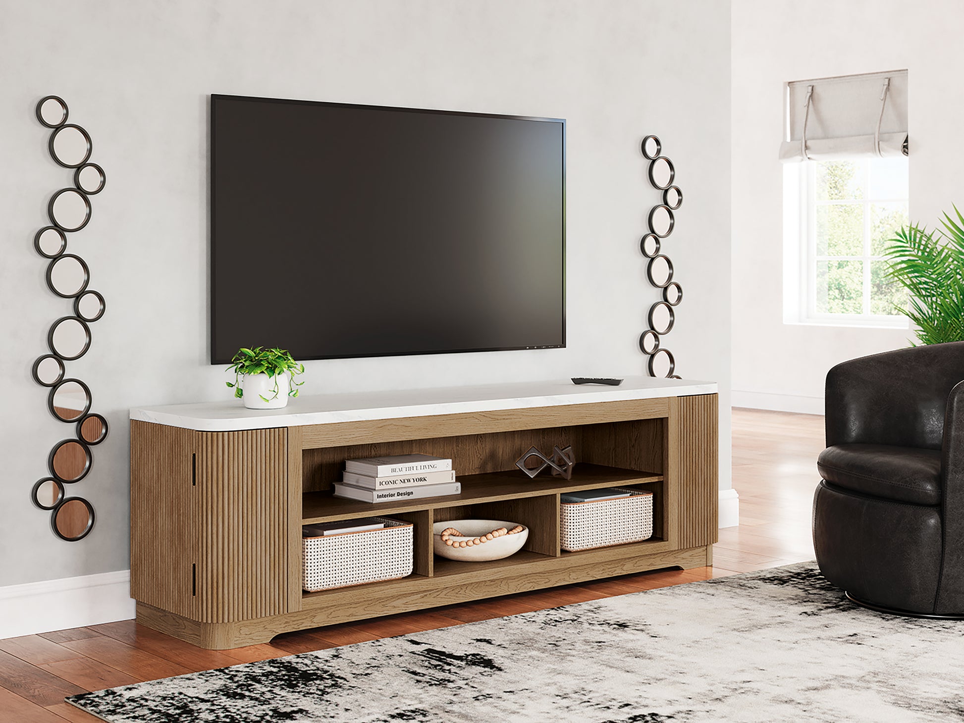 Pines Furniture Outlet - Ashley Furniture - Camdill 80" TV Stand - 80" / Light Brown - W808-68