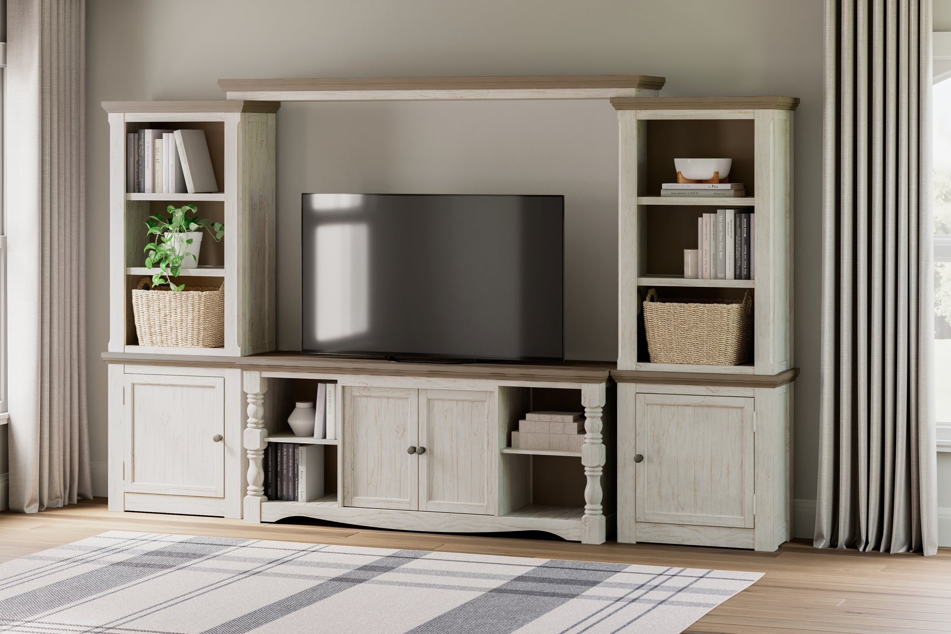 Pines Furniture Outlet - Ashley Furniture - Havalance Entertainment Center - Bridge / Two-tone - W814-35