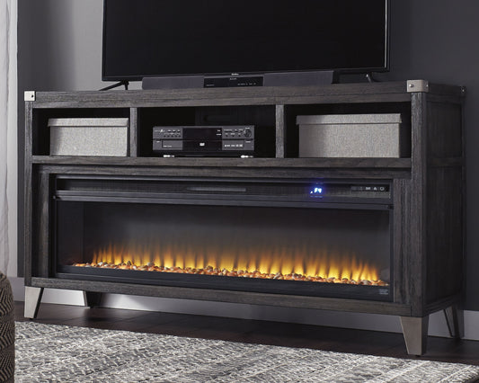 Pines Furniture Outlet - Ashley Furniture - Todoe 65" TV Stand with Electric Fireplace - 65" TV Stand with Electric Fireplace / Gray - W901W1
