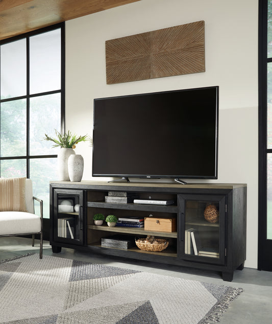 Pines Furniture Outlet - Ashley Furniture - Foyland 83" TV Stand - 83" / Black/Brown - W989-68