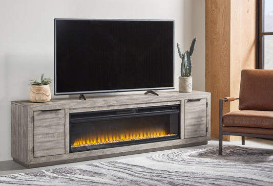 Pines Furniture Outlet - Ashley Furniture - Naydell 92" TV Stand with Electric Fireplace - 92" TV Stand with Electric Fireplace / Gray - W996W1